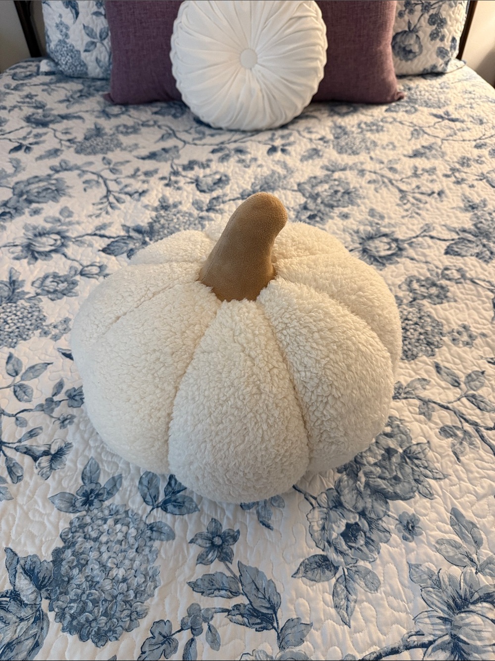 Plush Cream Decorative Pumpkin Pillow with Tan Stem